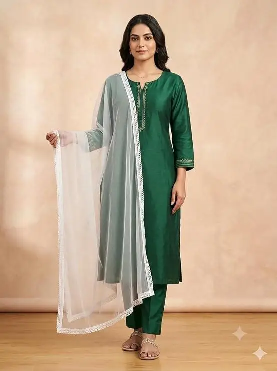 LCF White Chiffon Dupatta with Lace Border, 2.25 Mtrs | Plain Weave, Dyeable Fabric, Lace Trim Border, Lightweight, Women's Ethnic Wear view 2