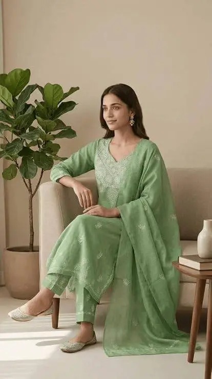 UNSTITCHED Voile Cotton Dress Material with Fanda Bkhiya Embroidery (KURTI, DUPATTA & BOTTOM) view 2