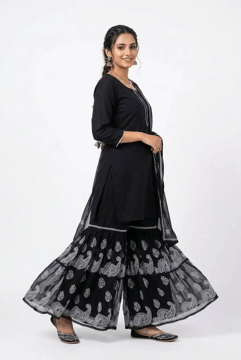 women Garara triple layer Chiffon bhakiya fanda - Black view 2