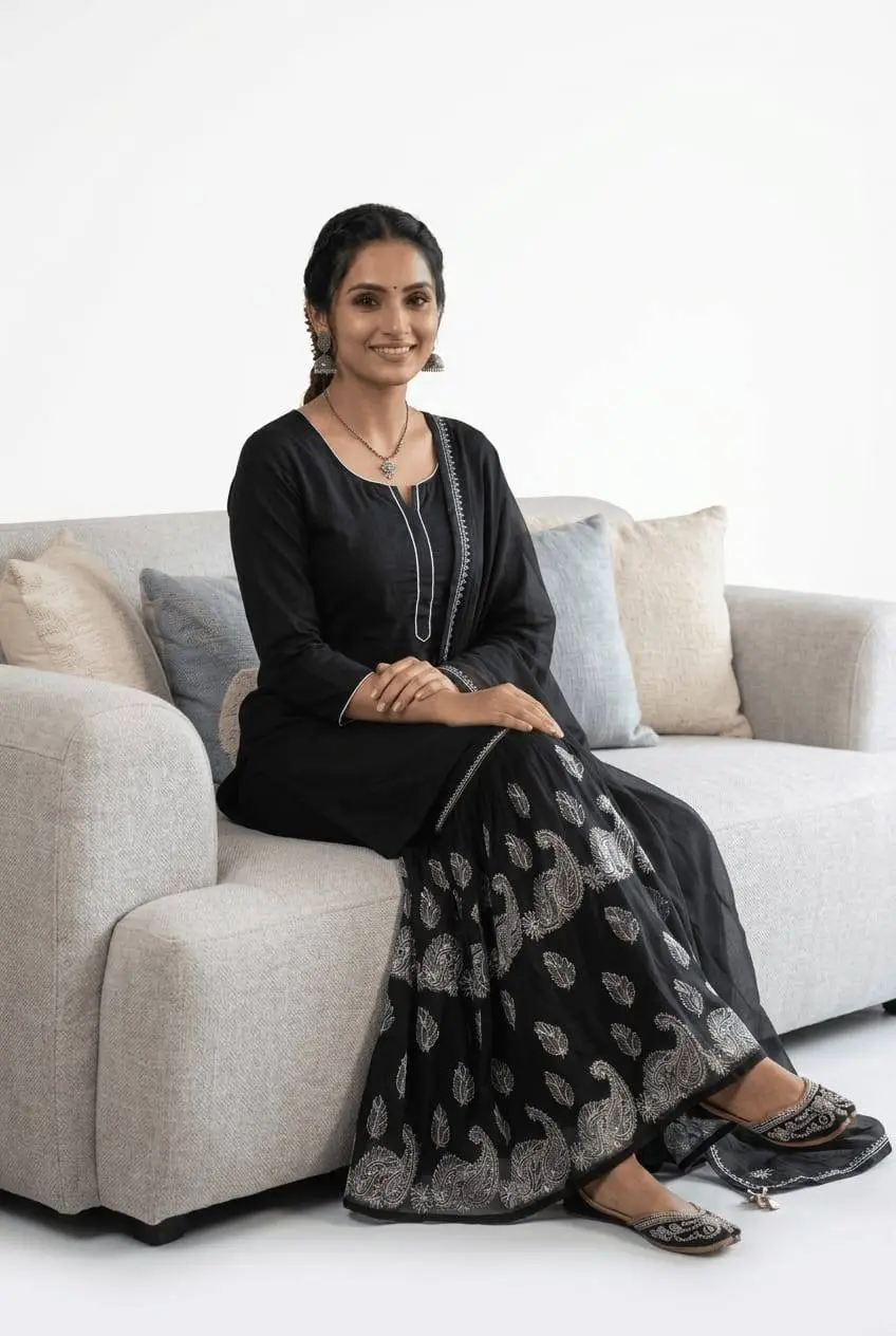 women Garara triple layer Chiffon bhakiya fanda - Black view 3