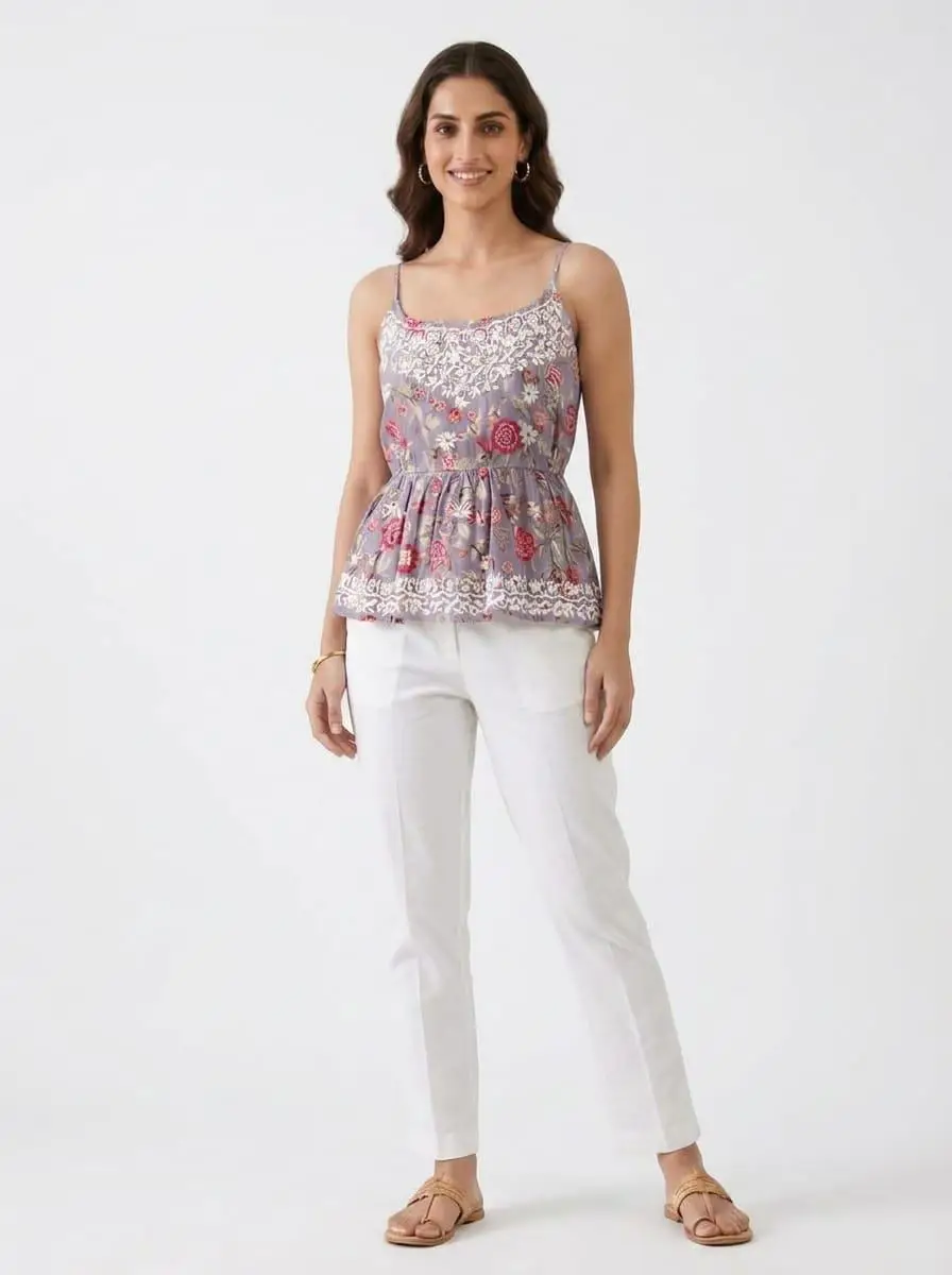 Chikankari Embroidered spaghetti crop Top - Purple