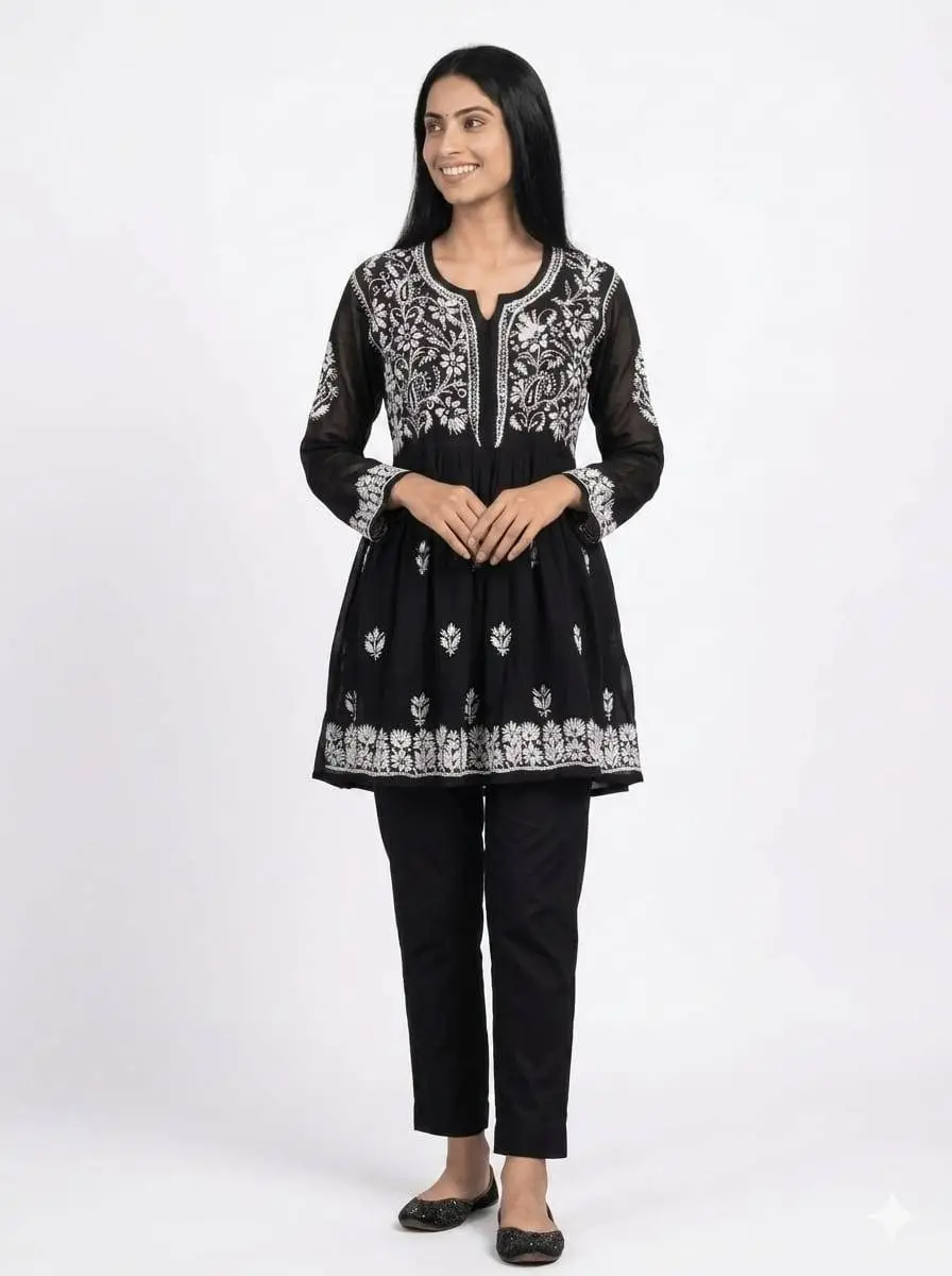 Chikan Embroidered Black Kurta
