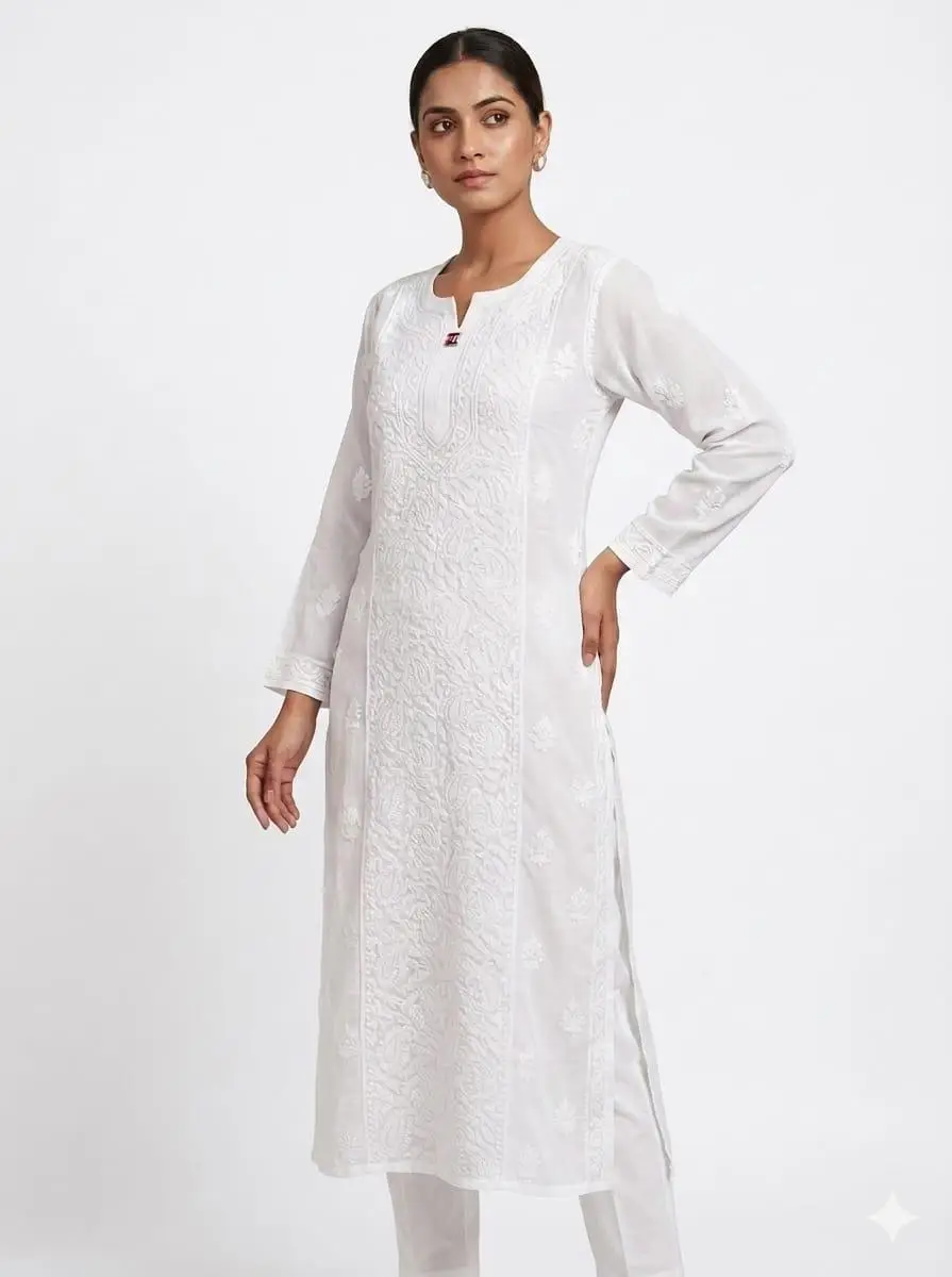 LCF Women's Viscose Long Straight Kurti With Bakhiya Fanda Work - Style 1