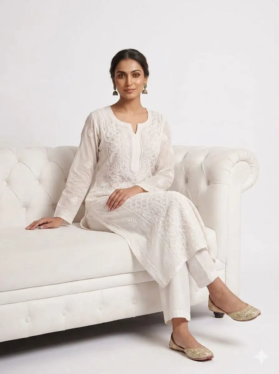 LCF Women's Viscose Long Straight Kurti With Bakhiya Fanda Work - Style 3