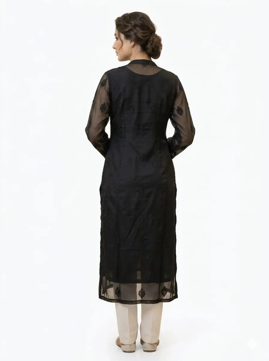 LCF CHIKAN HAND EMBROIDERED KURTI BLACK view 2