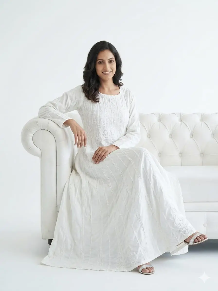 LCF CHIKAN EMBROIDERED Semi stitched Anarkali view 3