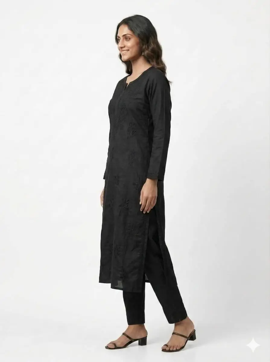 LCF CHIKAN EMBROIDERED KURTI - BLACK view 2