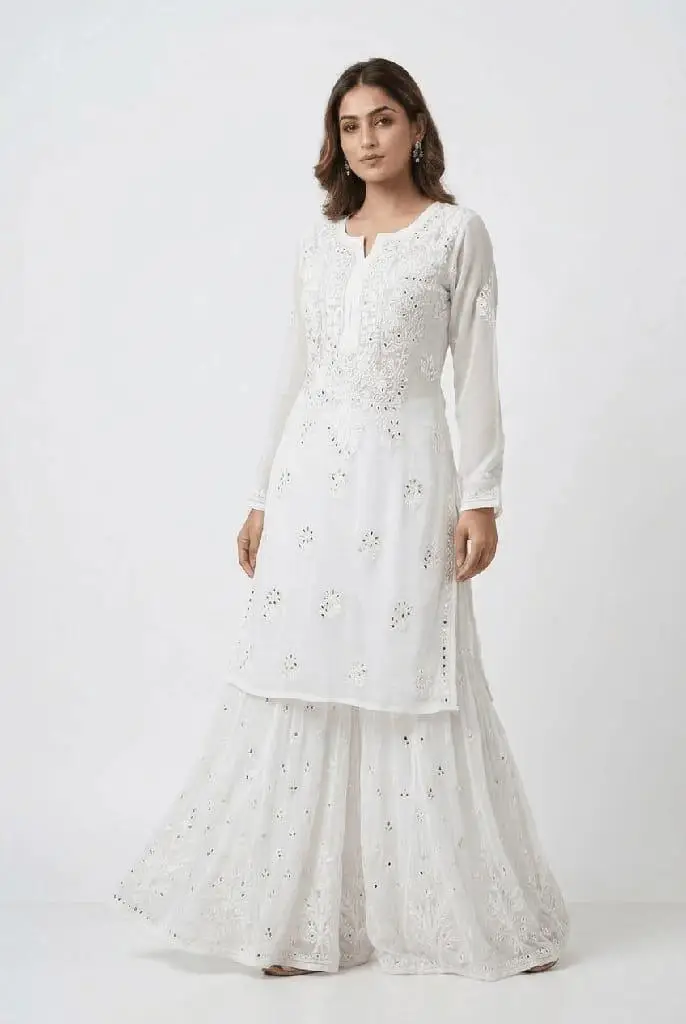 LCF CHIKAN EMBROIDERED SHARARA SET WITH DUPATTA