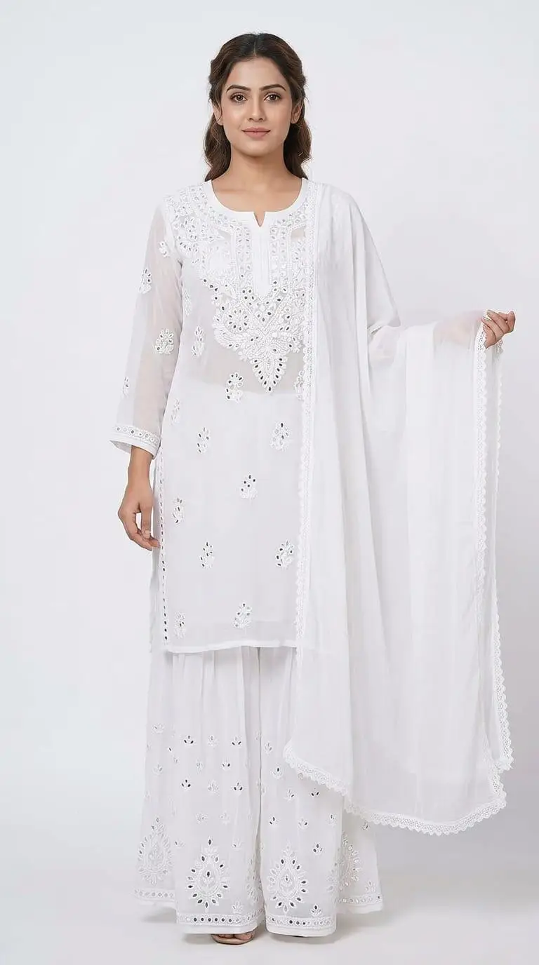 LCF CHIKAN EMBROIDERED SHARARA SET WITH DUPATTA view 3