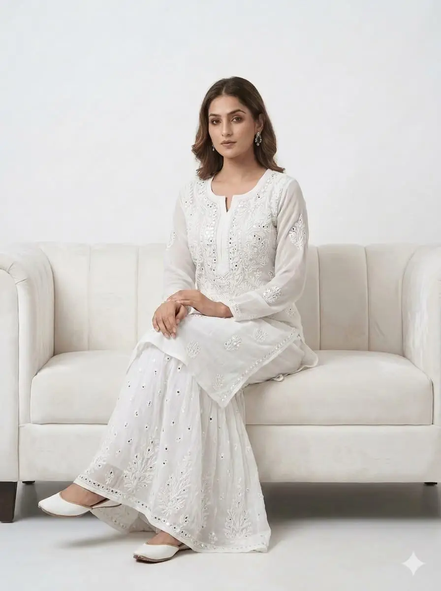 LCF CHIKAN EMBROIDERED SHARARA SET WITH DUPATTA view 4