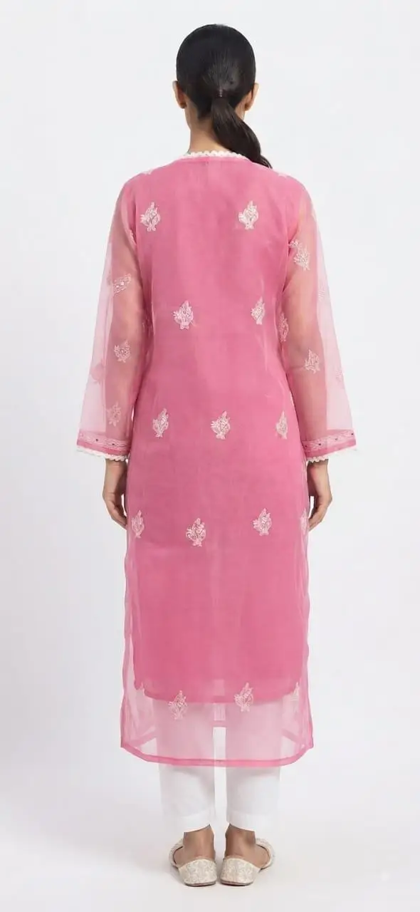 LCF Chikan Embroidered MIRROR WORK ANGRAKHA - PINK view 2