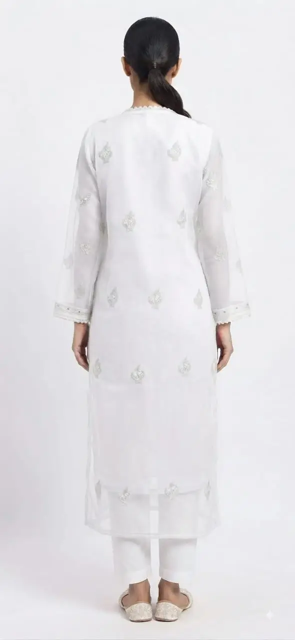 LCF Chikan Embroidered MIRROR WORK ANGRAKHA - WHITE view 2