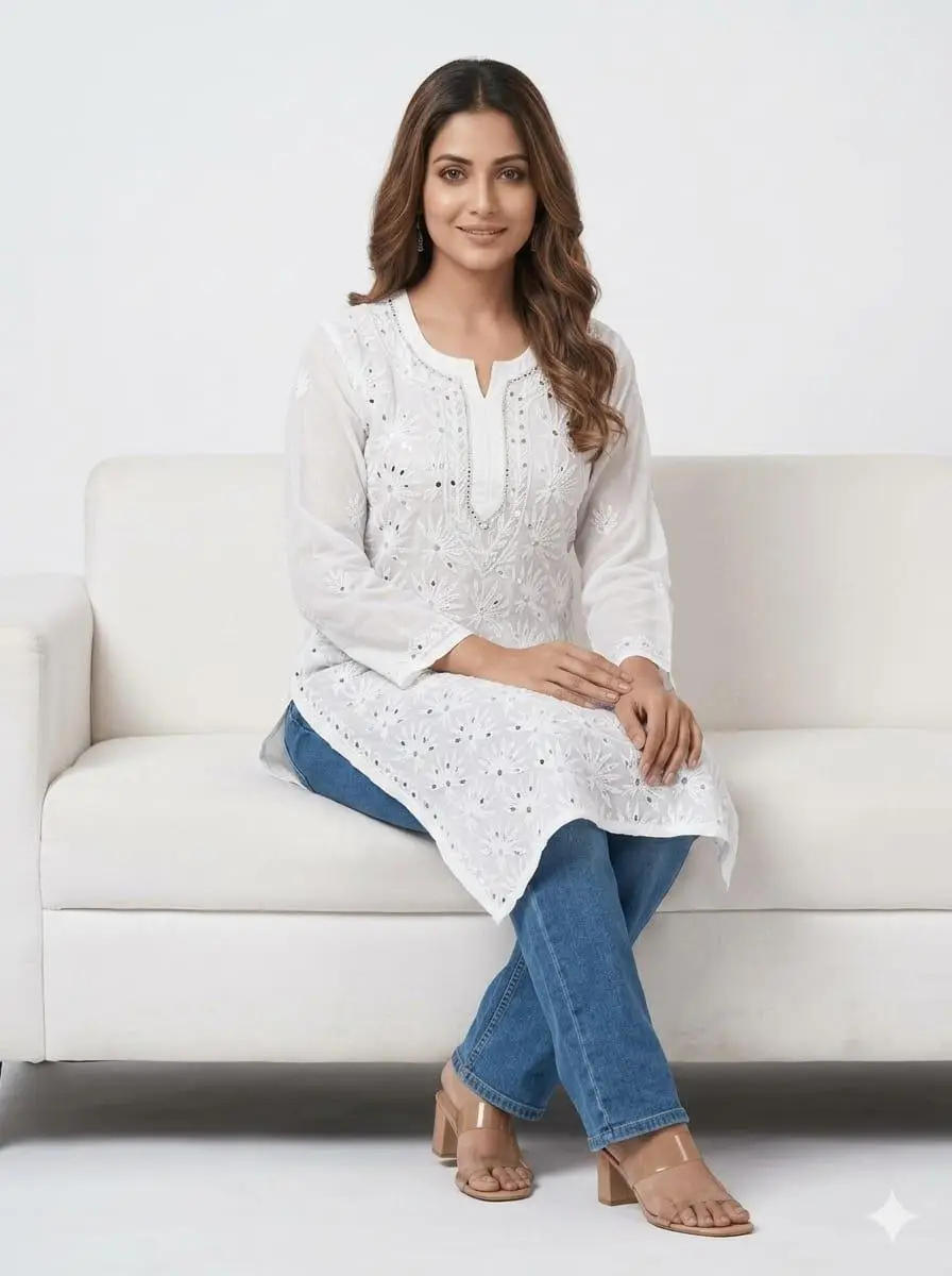 LCF Chikan Embroidered Kurta view 4