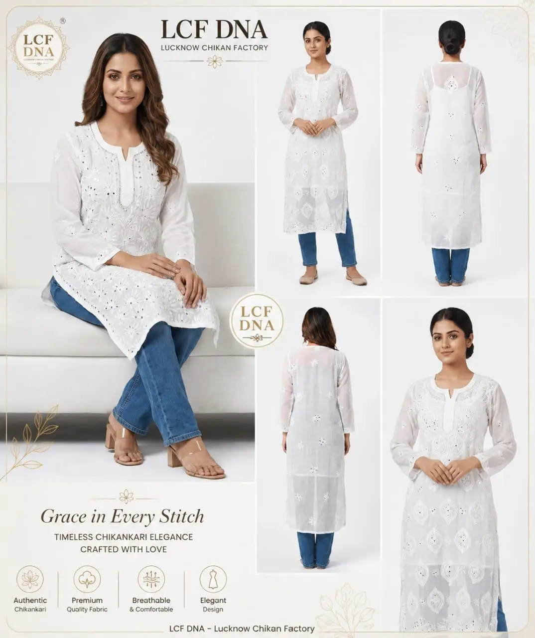 LCF Chikan Embroidered Kurta view 2