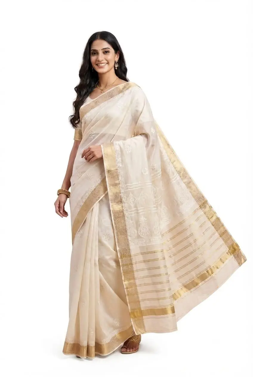 CHIKAN EMBROIDERED SAREE