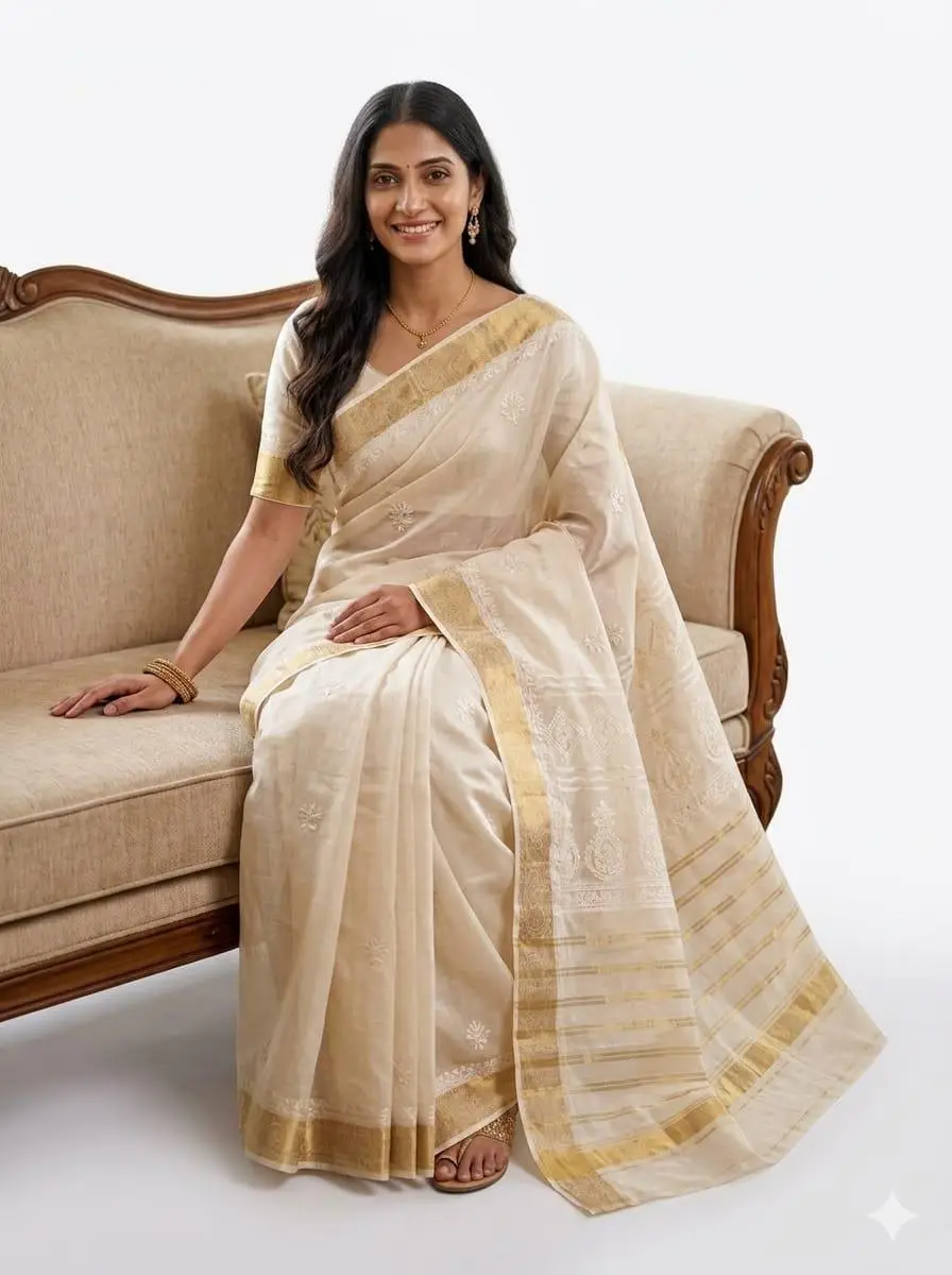 CHIKAN EMBROIDERED SAREE view 2