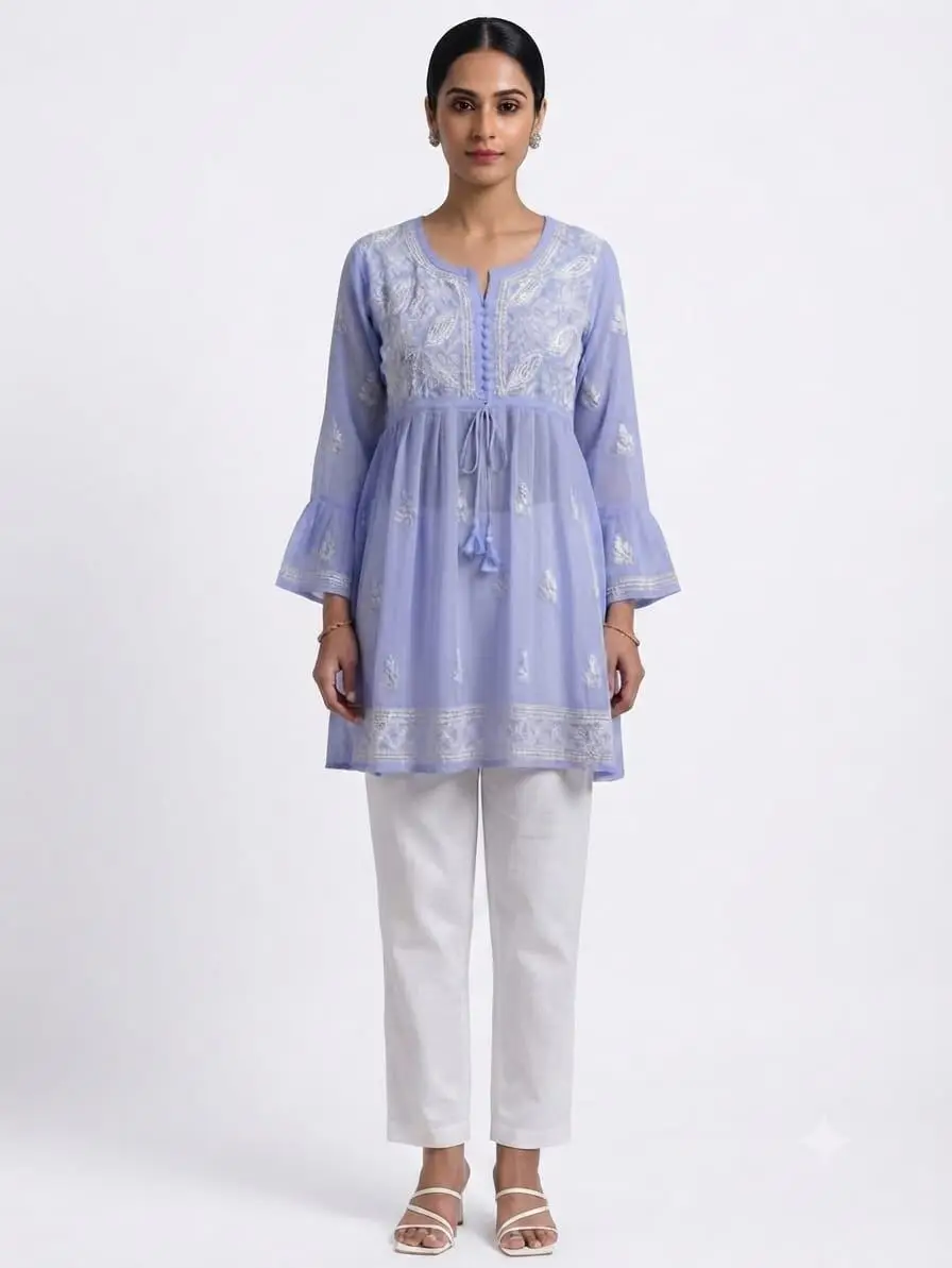LCF CHIKAN EMBORIDERY SHORT TOP FROCK STYLE -LAVENDER
