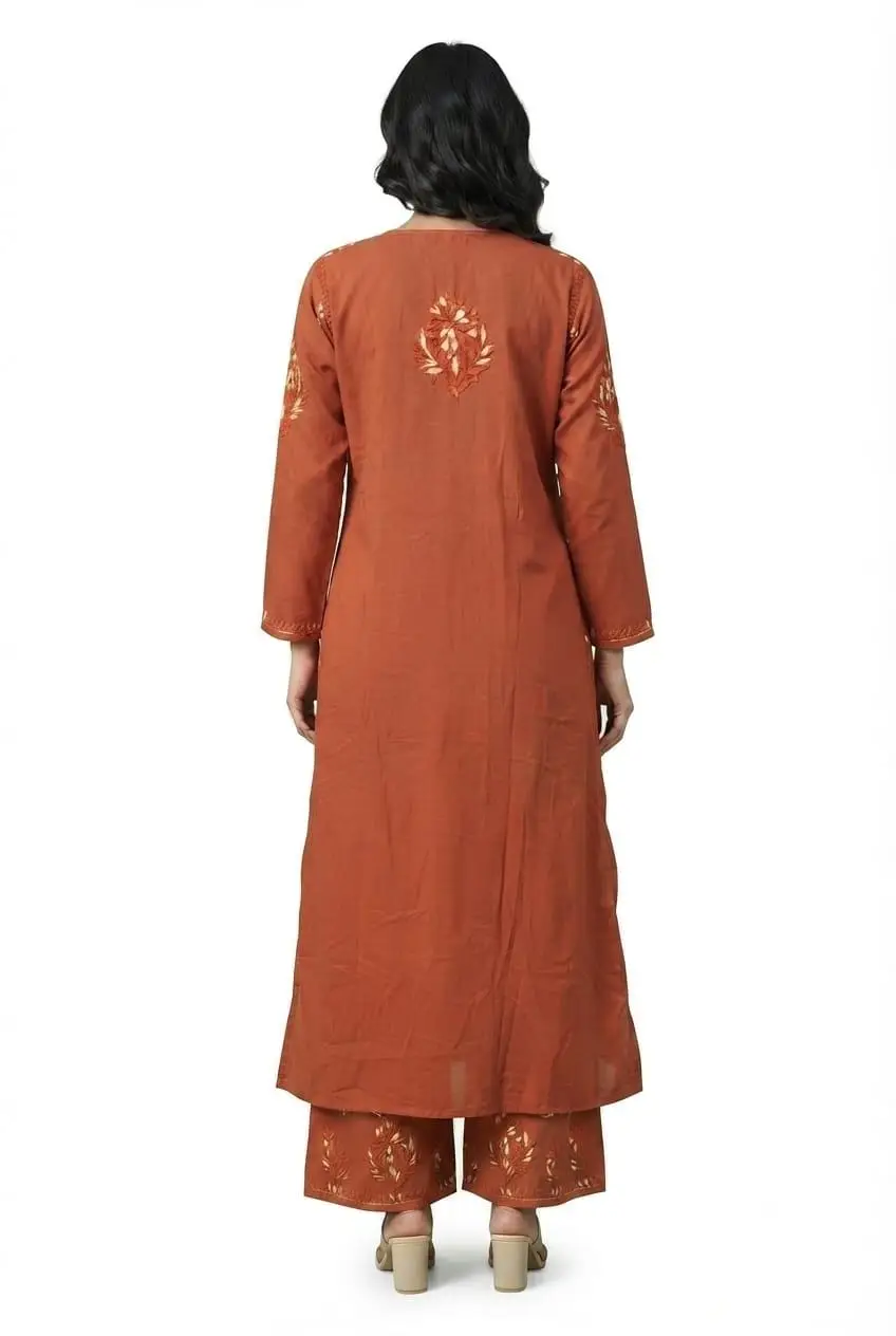 LCF CHIKAN EMBROIDERY MULTI THREAD PLAZO SET - BROWN view 2