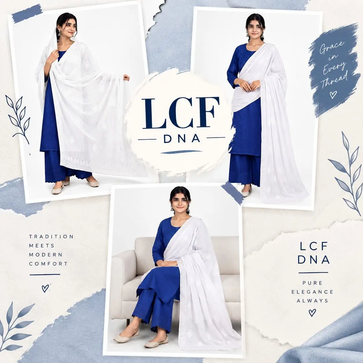 LCF CHIKAN Embroidered MAL COTTON DUPATTA - WHITE view 3