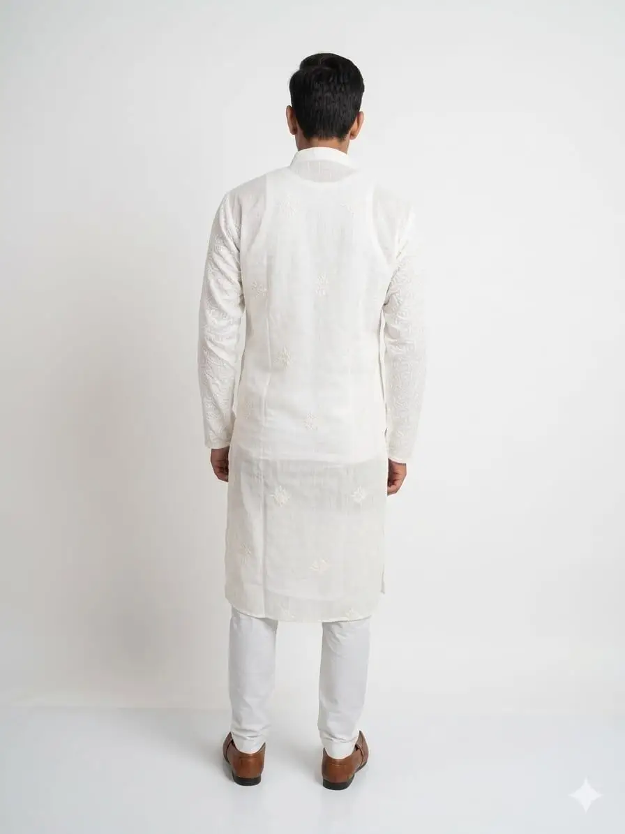 LCF CHIKAN EMBROIDERY MENS KURTA - WHITE view 2