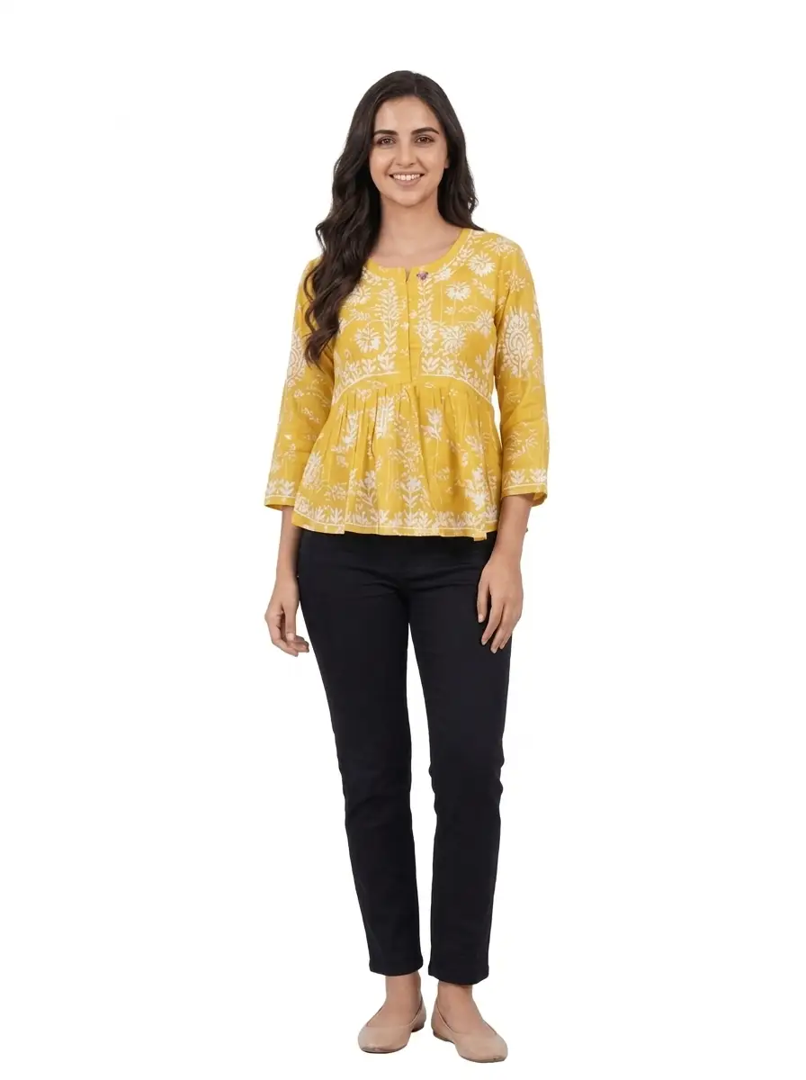 LCF CHIKAN EMBROIDERY CROP TOP - YELLOW