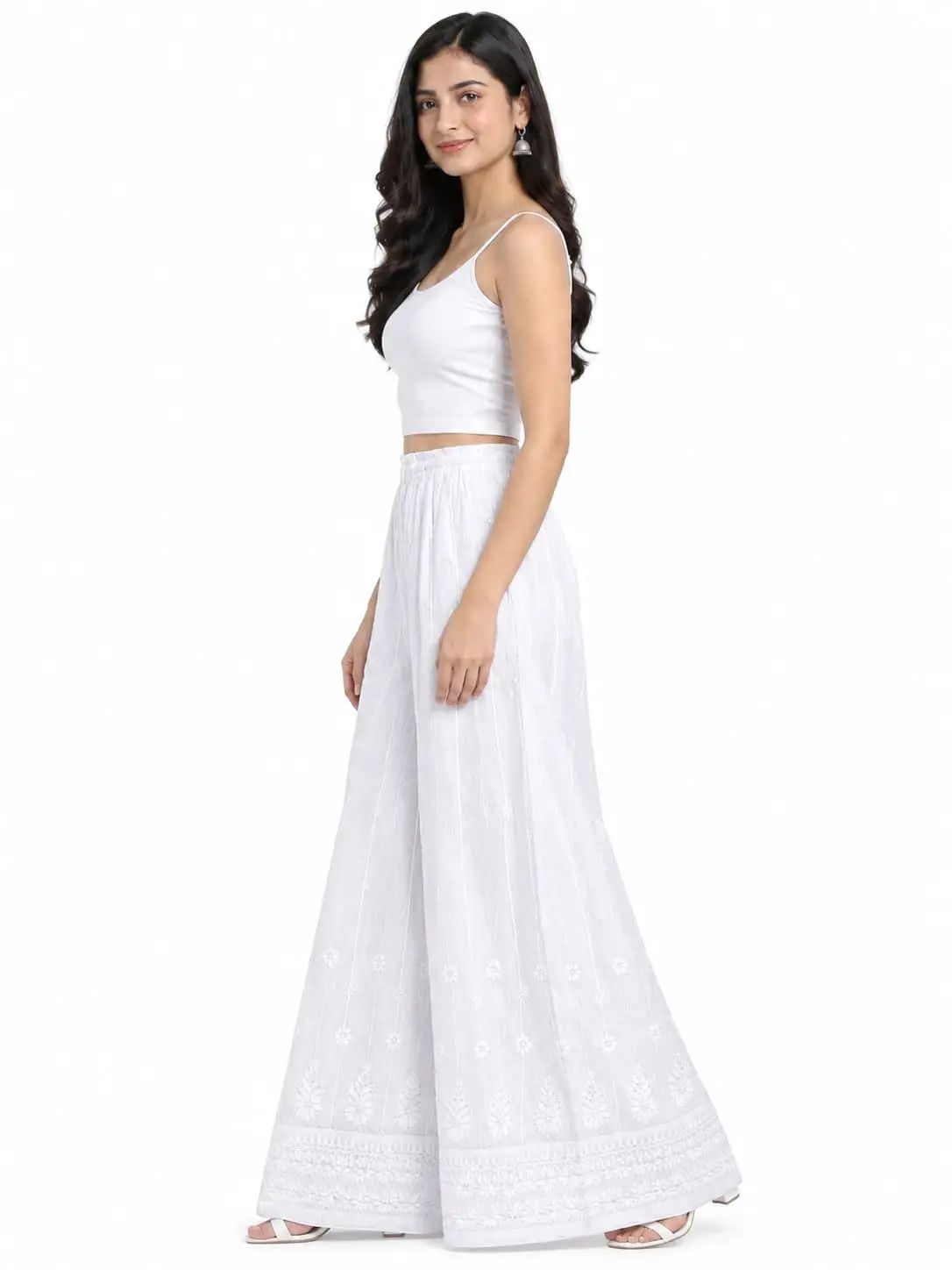 LCF CHIKAN EMBROIDERY MAL COTTON SHARARA - WHITE view 2