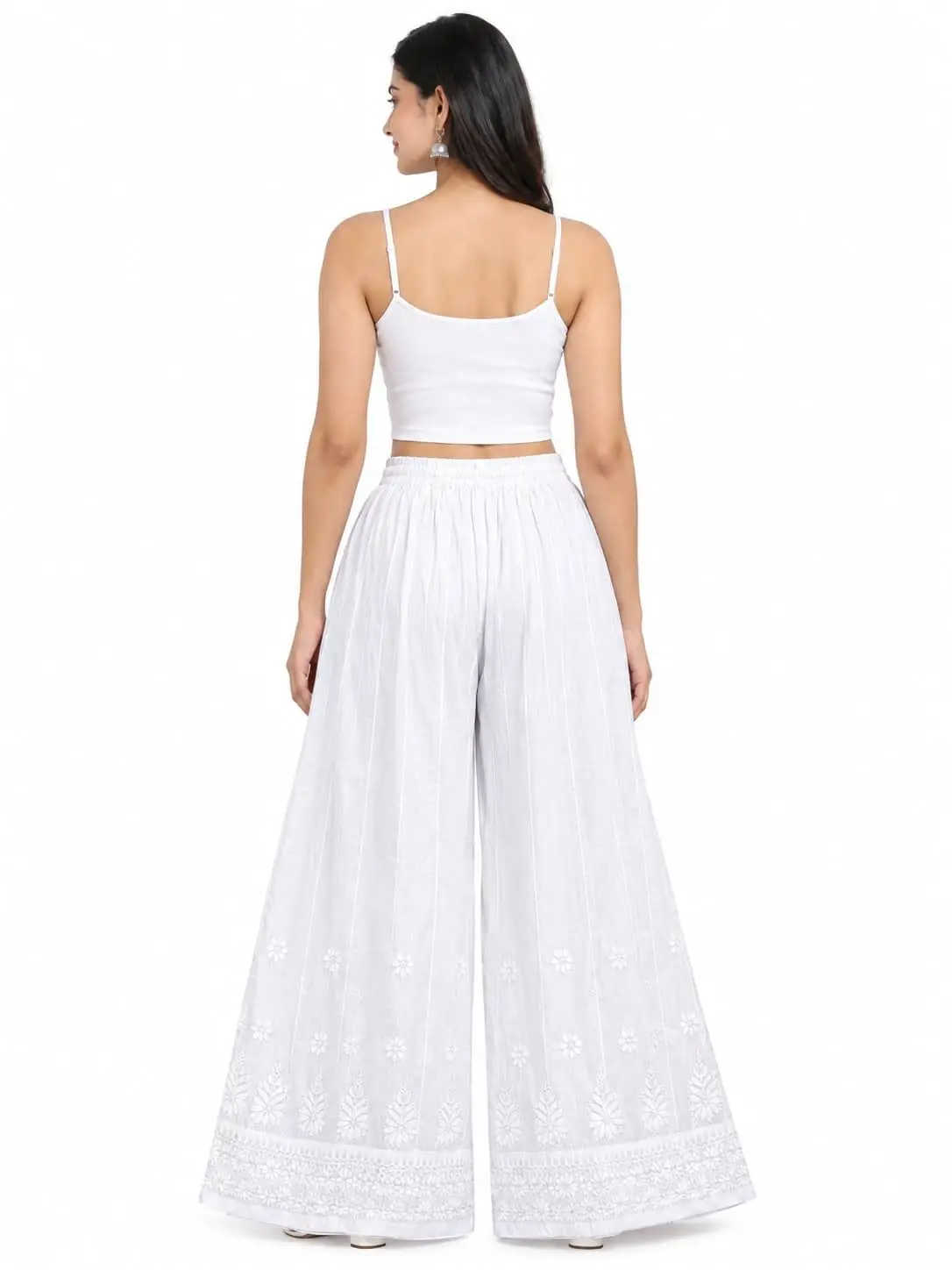 LCF CHIKAN EMBROIDERY MAL COTTON SHARARA - WHITE view 3