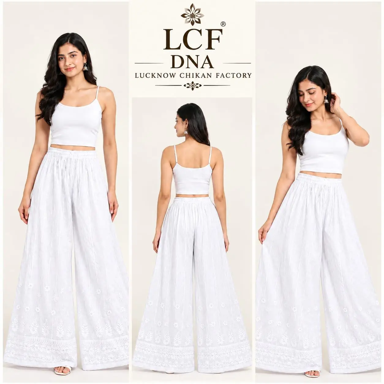LCF CHIKAN EMBROIDERY MAL COTTON SHARARA - WHITE view 5