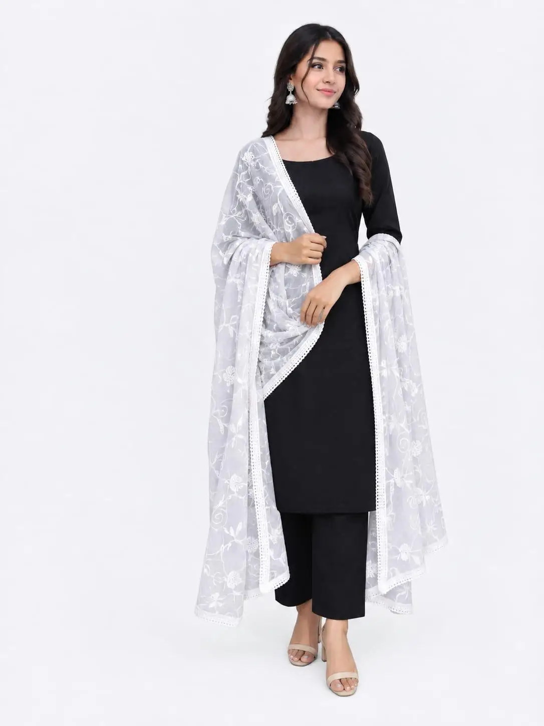 LCF CHIKAN ARRI WORK DUPATTA -WHITE
