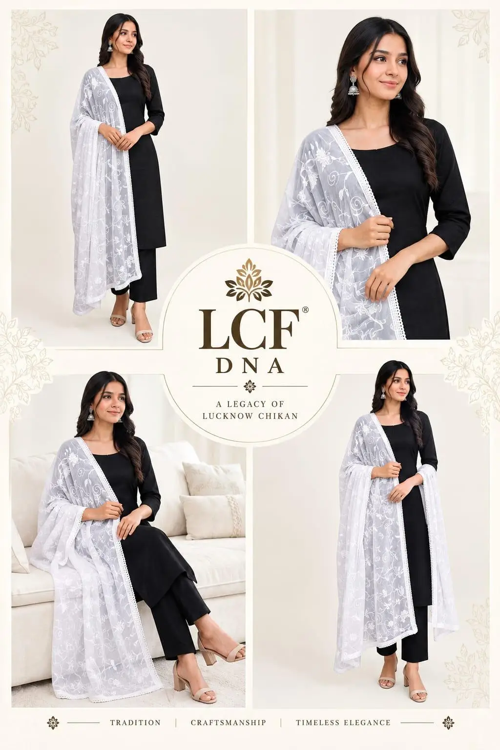 LCF CHIKAN ARRI WORK DUPATTA -WHITE view 3