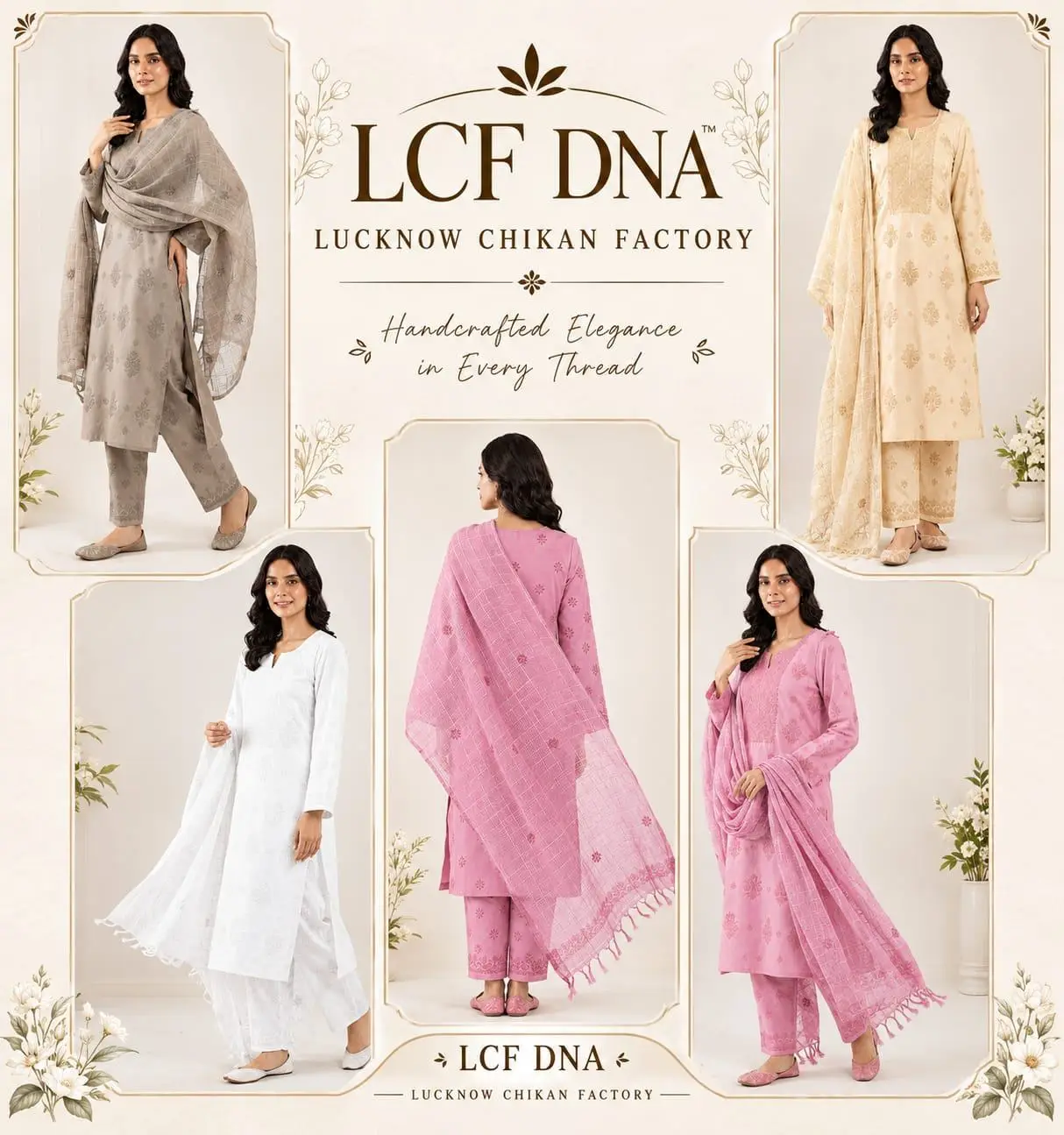 UNSTITCHED CHIKAN EMBROIDERY MODAL DRESS MATERIAL (KURTI DUPATTA & BOTTOM) - WHITE view 5