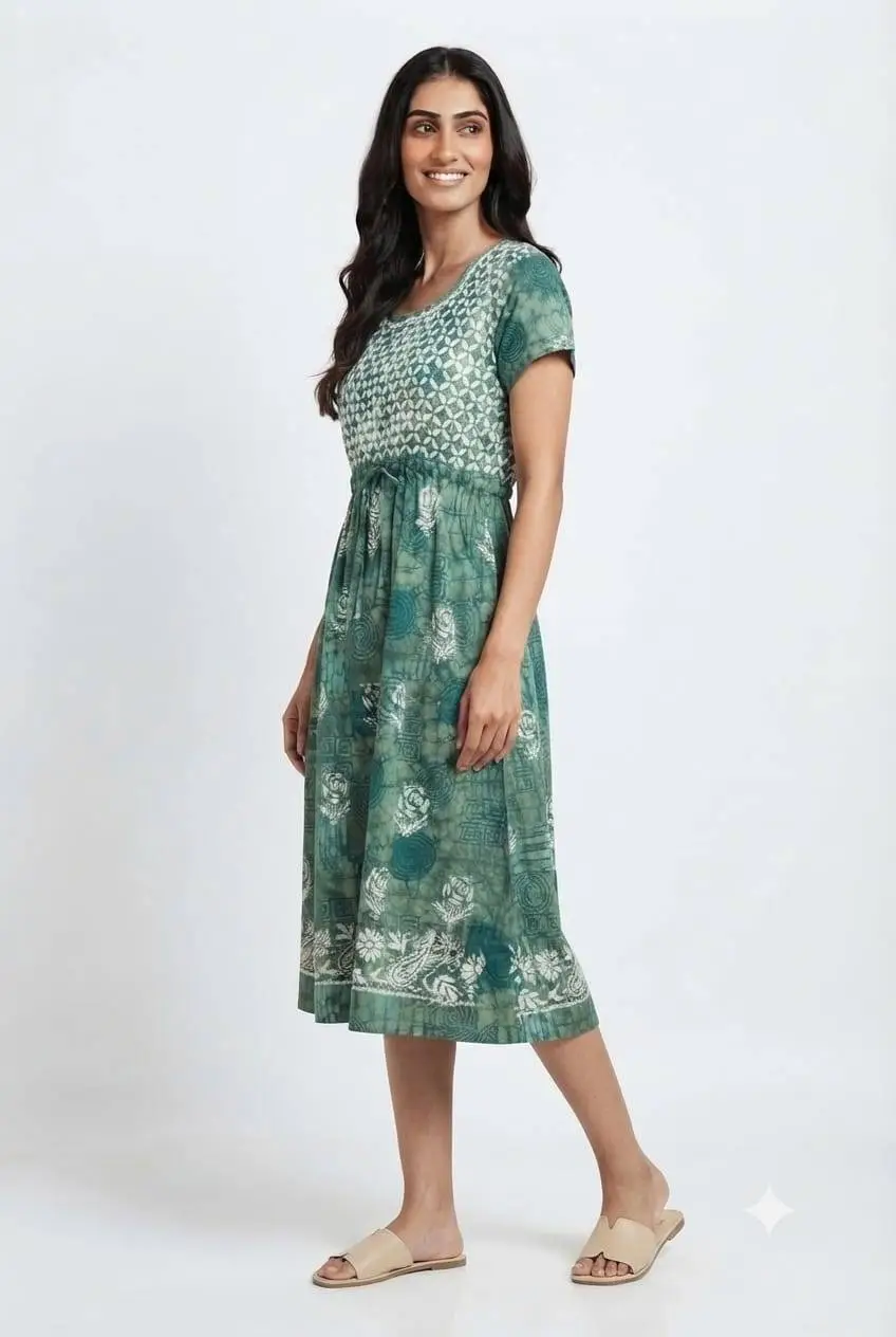 LCF CHIKAN EMBROIDERY PRINTED FROCK - GREEN view 2