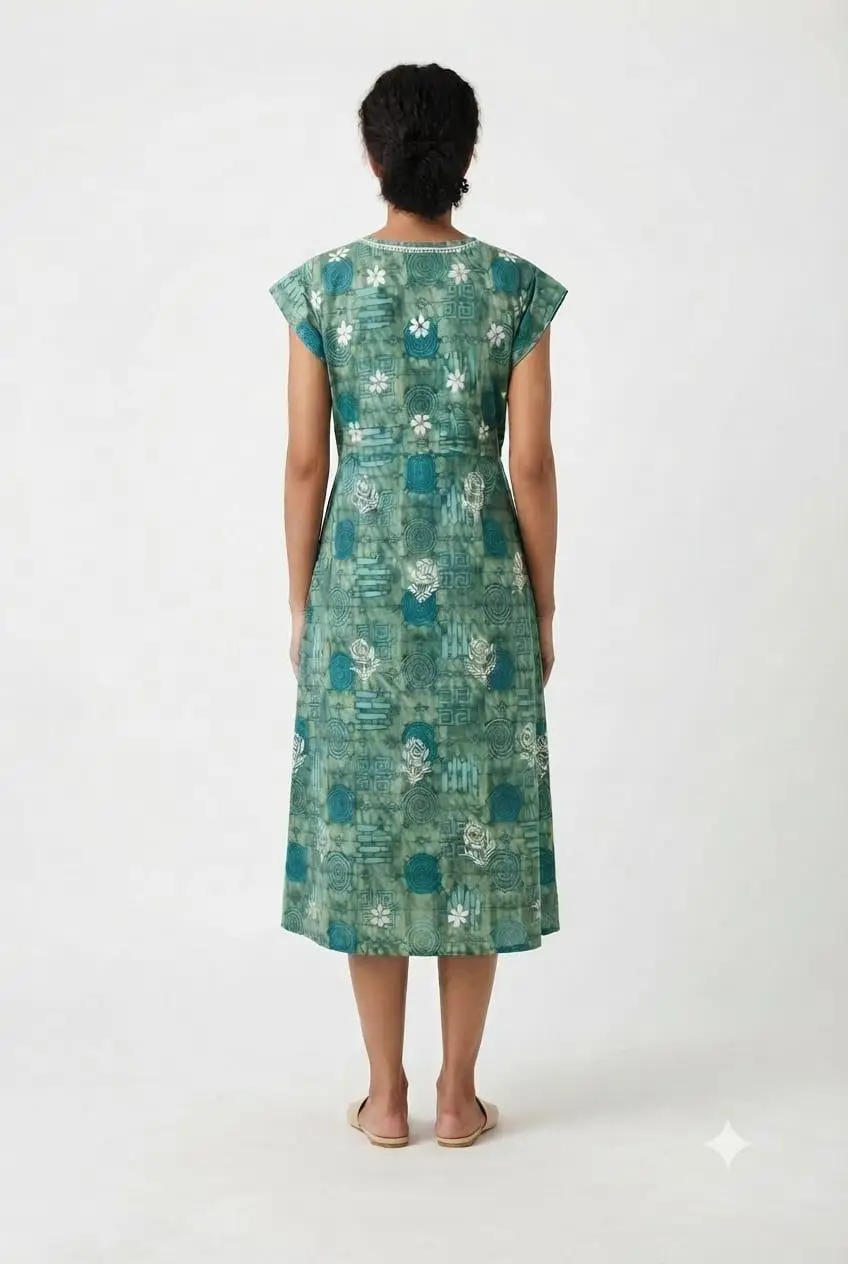 LCF CHIKAN EMBROIDERY PRINTED FROCK - GREEN view 3