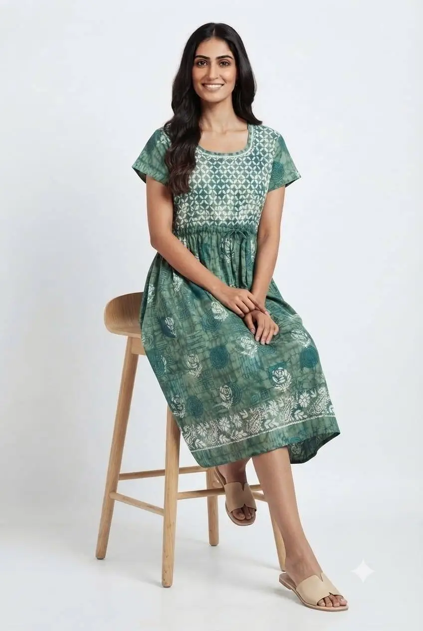 LCF CHIKAN EMBROIDERY PRINTED FROCK - GREEN view 4
