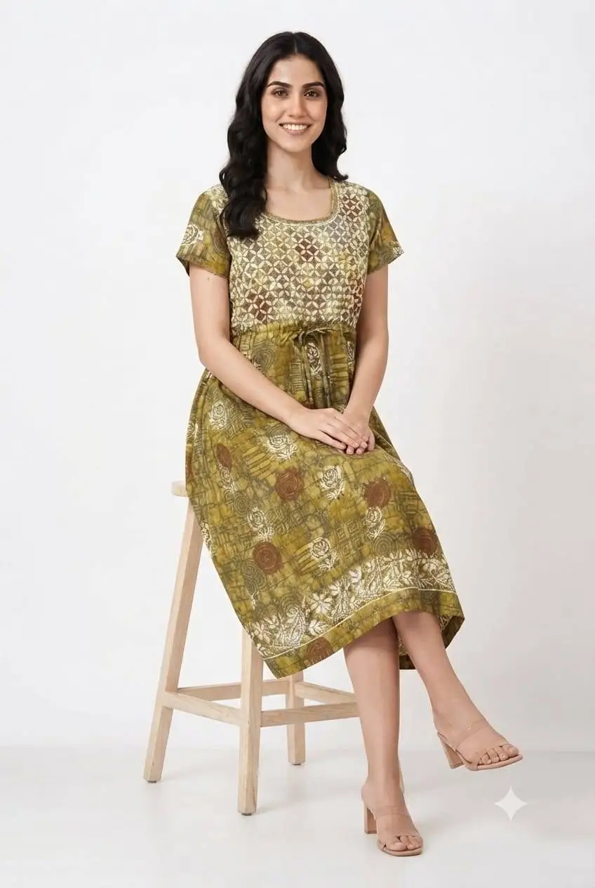 LCF CHIKAN EMBROIDERY PRINTED FROCK - MEHNDI GREEN view 3