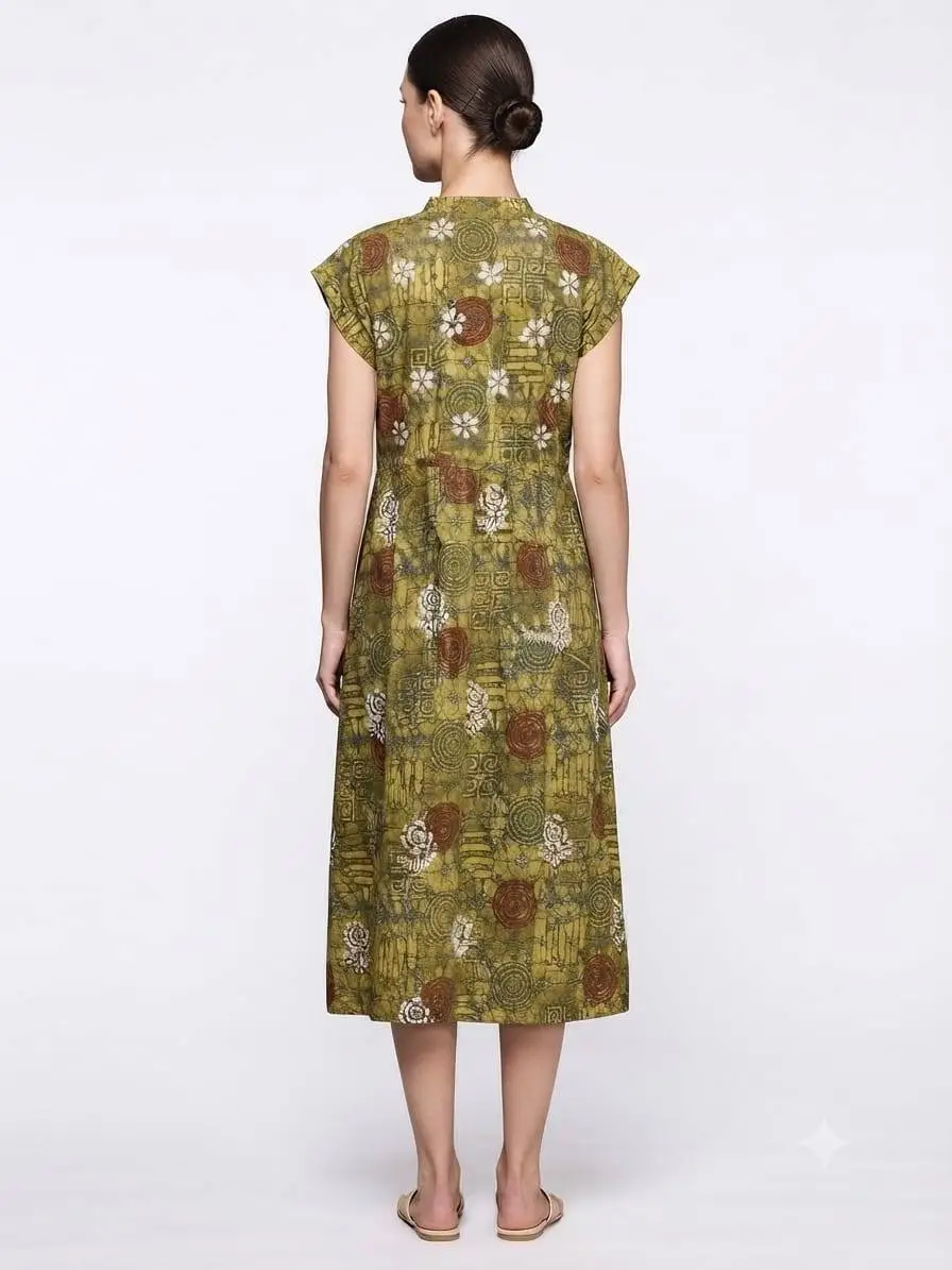 LCF CHIKAN EMBROIDERY PRINTED FROCK - MEHNDI GREEN view 4