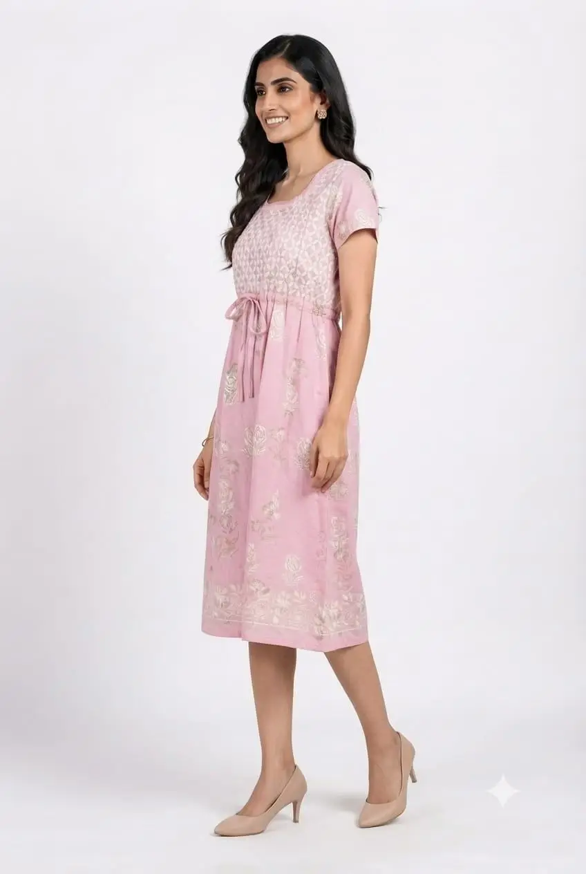 LCF CHIKAN EMBROIDERY PRINTED FROCK - PINK view 2