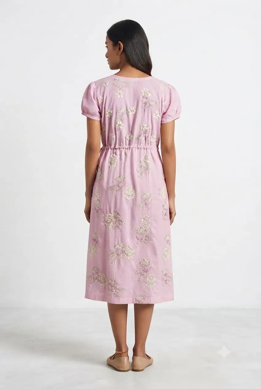 LCF CHIKAN EMBROIDERY PRINTED FROCK - PINK view 3