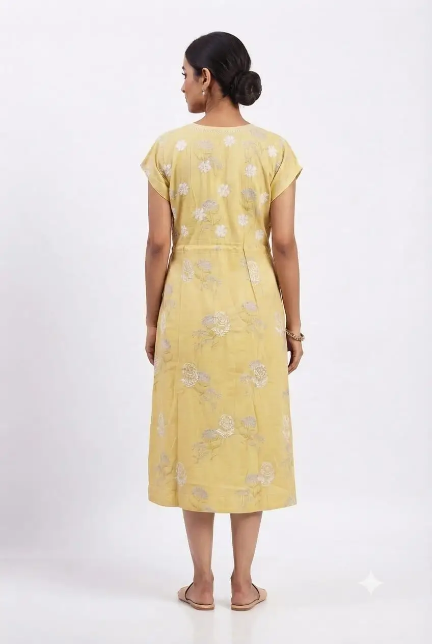 LCF CHIKAN EMBROIDERY PRINTED FROCK - YELLOW view 3