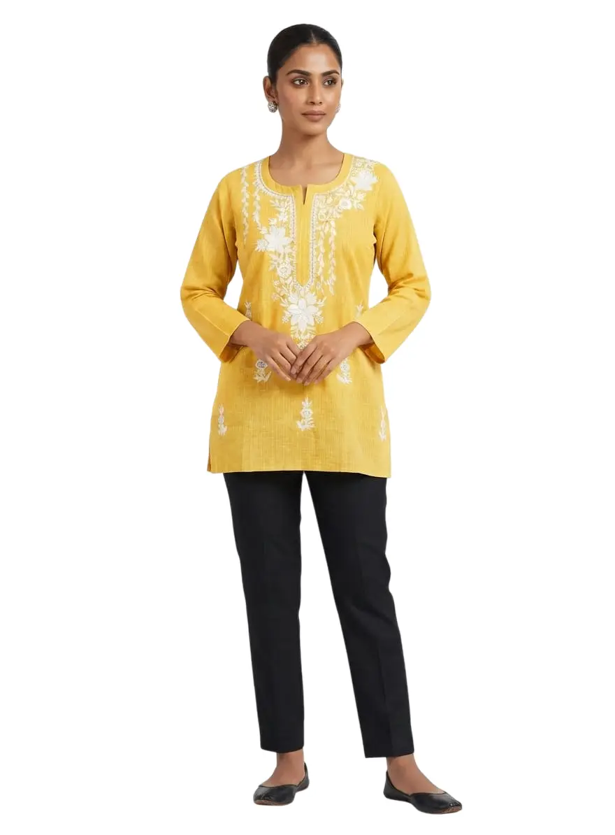 LCF LINING COTTON SHORT KURTI - YELLOW