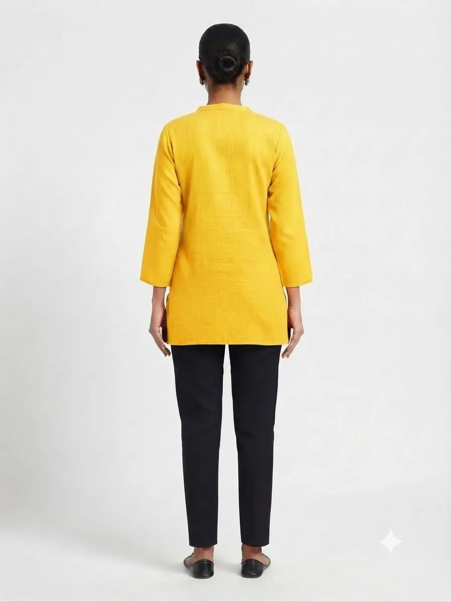 LCF LINING COTTON SHORT KURTI - YELLOW view 3