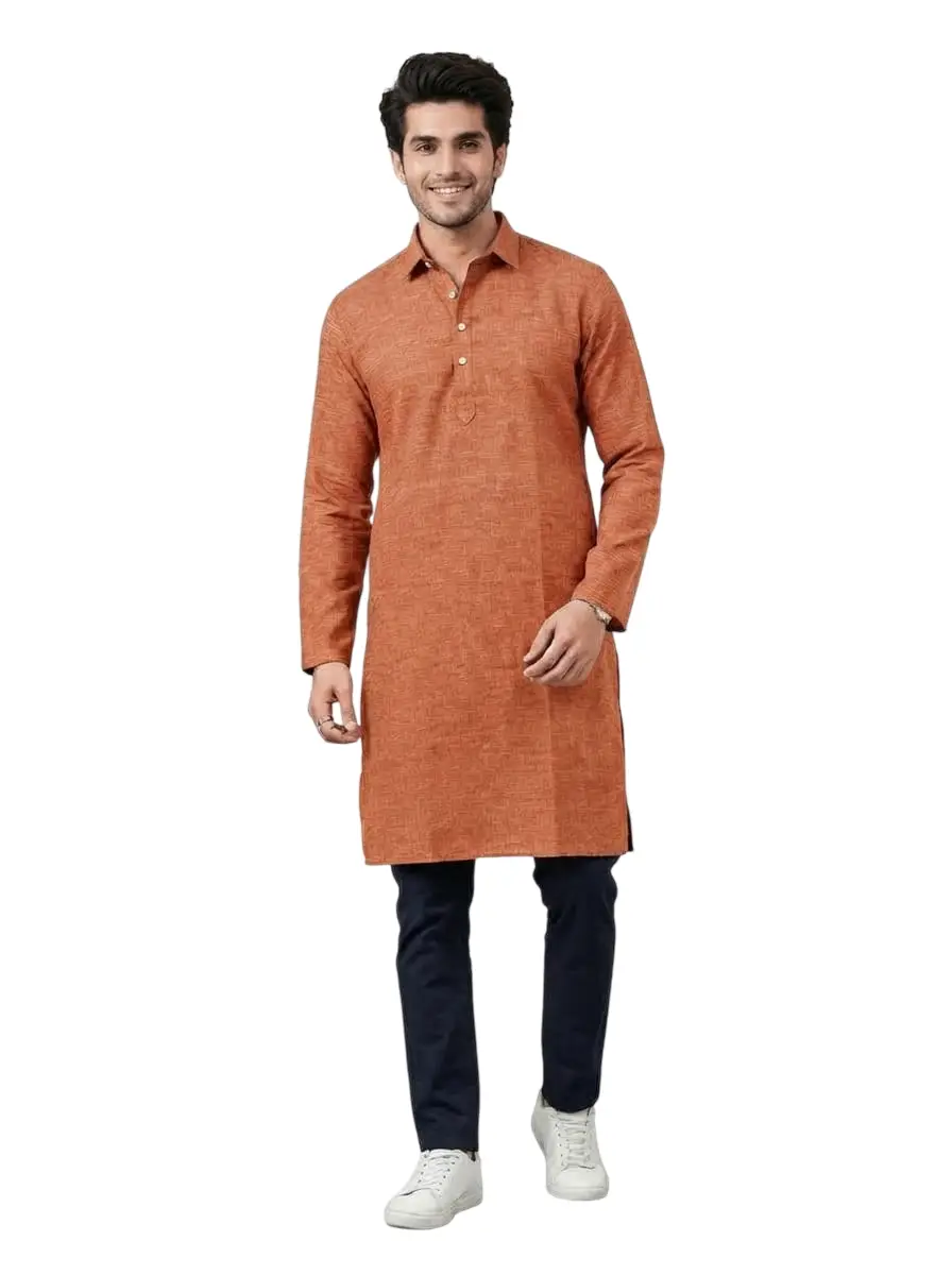 LCF PLAIN KHADI COTTON MENS KURTA - BROWN