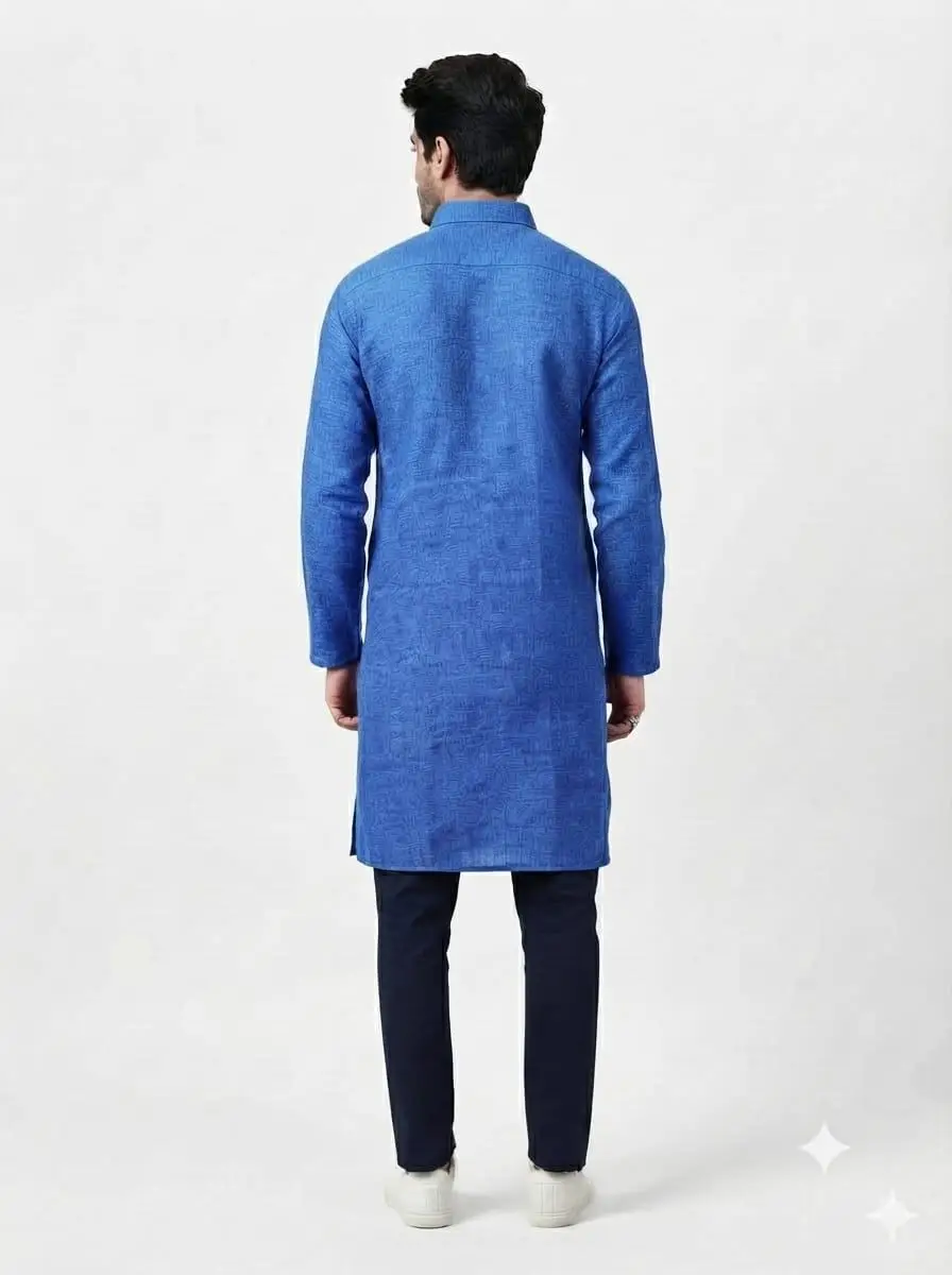 LCF PLAIN KHADI COTTON MENS KURTA - DARK BLUE view 3