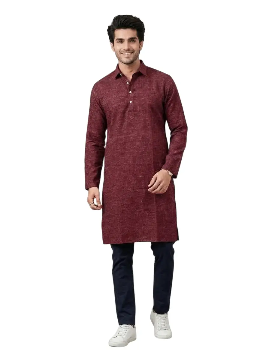 LCF PLAIN KHADI COTTON MENS KURTA - MAROON