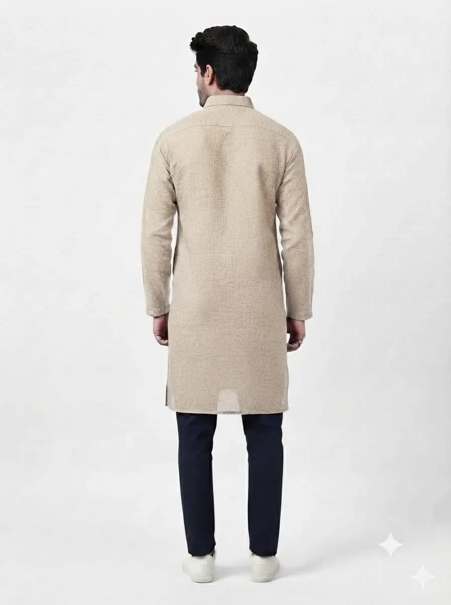 LCF PLAIN KHADI COTTON MENS KURTA - OFF WHITE view 3