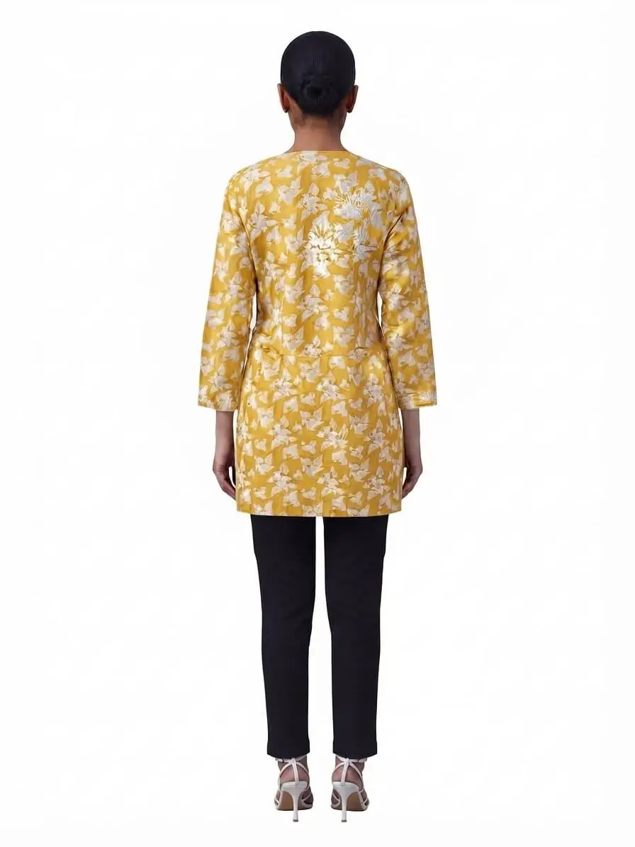 LCF CHIKAN EMBROIDERY PRINTED SHORT TOP - DARK YELLOW view 3