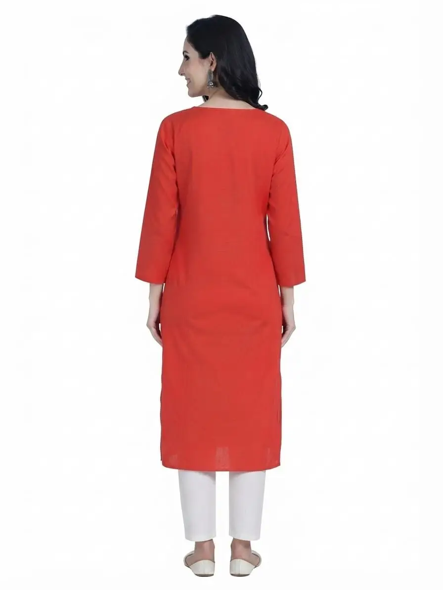 LCF CHIKAN EMBROIDERY REYON LONG KURTI - RED view 4