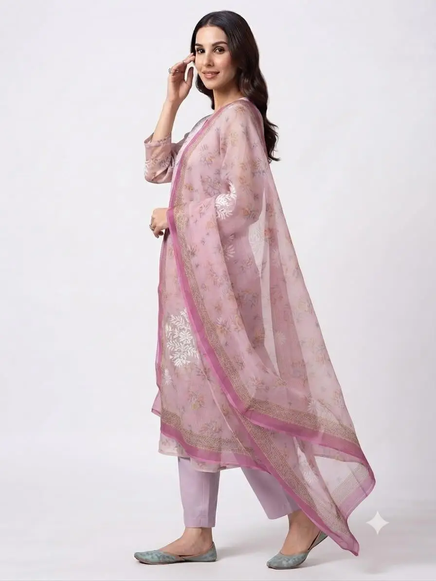 UNSTITCHED KOTA PRINTED DRESS MARTERIAL (KURTA & DUPPATA) - PINK view 3