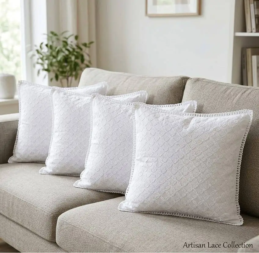 LCF CHIKAN BAKHIYA WITH CHOUPATIYA ALL OVER EMBROIDERY COTTON SOFA COUSHION COVER (5 PCS) view 2