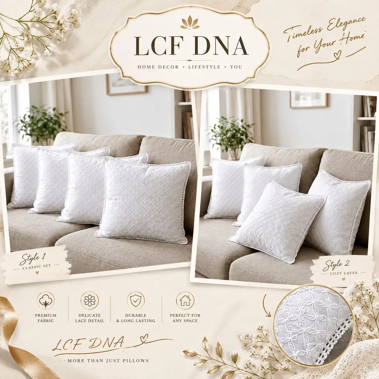 LCF CHIKAN BAKHIYA WITH CHOUPATIYA ALL OVER EMBROIDERY COTTON SOFA COUSHION COVER (5 PCS) view 3